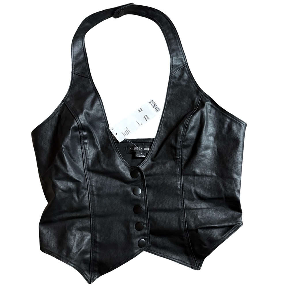 Silence + Noise Black Faux Leather Halter Vest